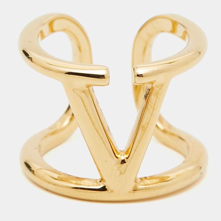 مملوكة مسبقًا Valentino Vlogo Gold Tone Ring Size 57