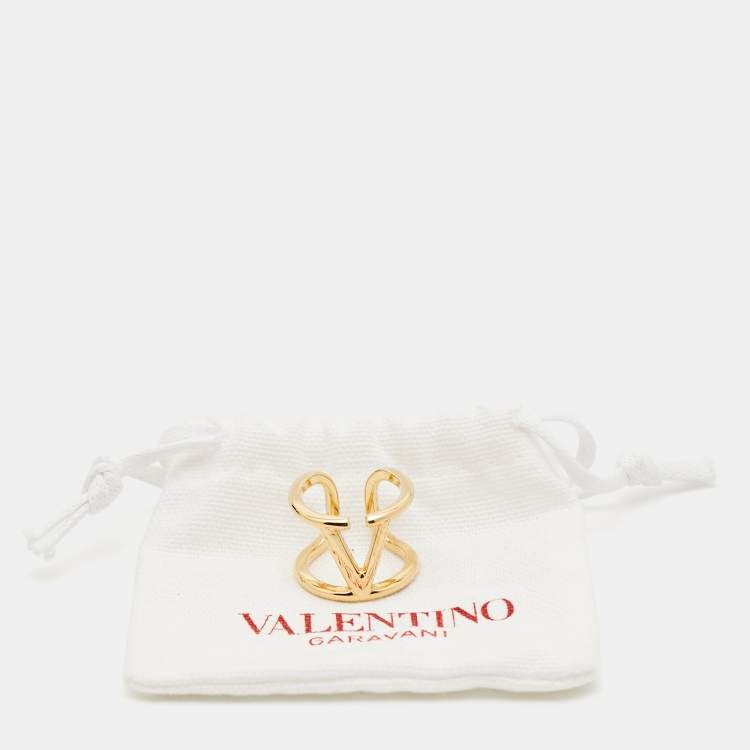 مملوكة مسبقًا Valentino Vlogo Gold Tone Ring Size 57