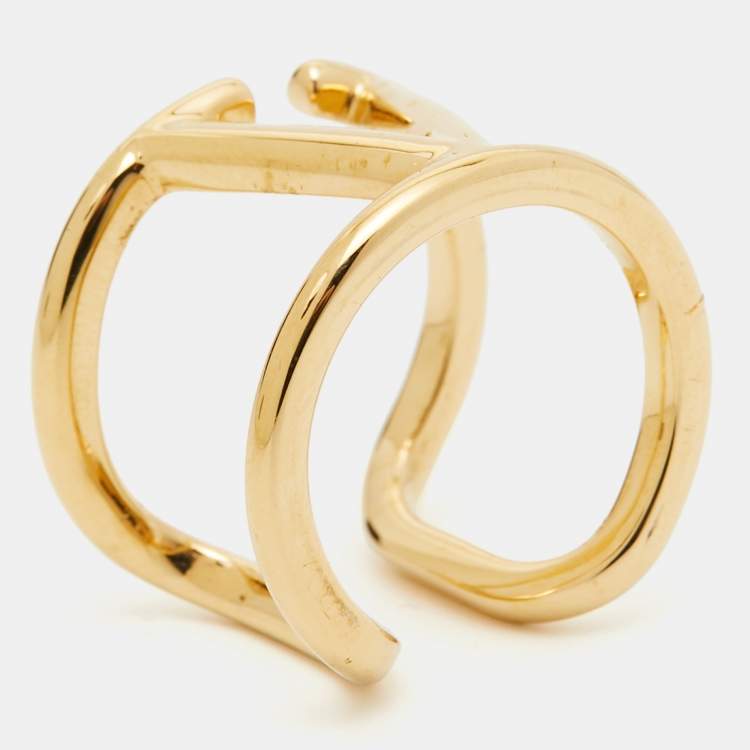 مملوكة مسبقًا Valentino Vlogo Gold Tone Ring Size 57