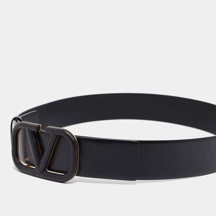 Pre Owned Valentino Black Leather VLogo Waist Belt 85CM