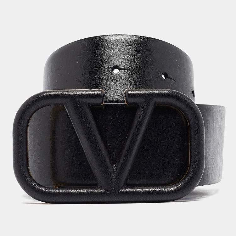 Pre Owned Valentino Black Leather VLogo Waist Belt 85CM