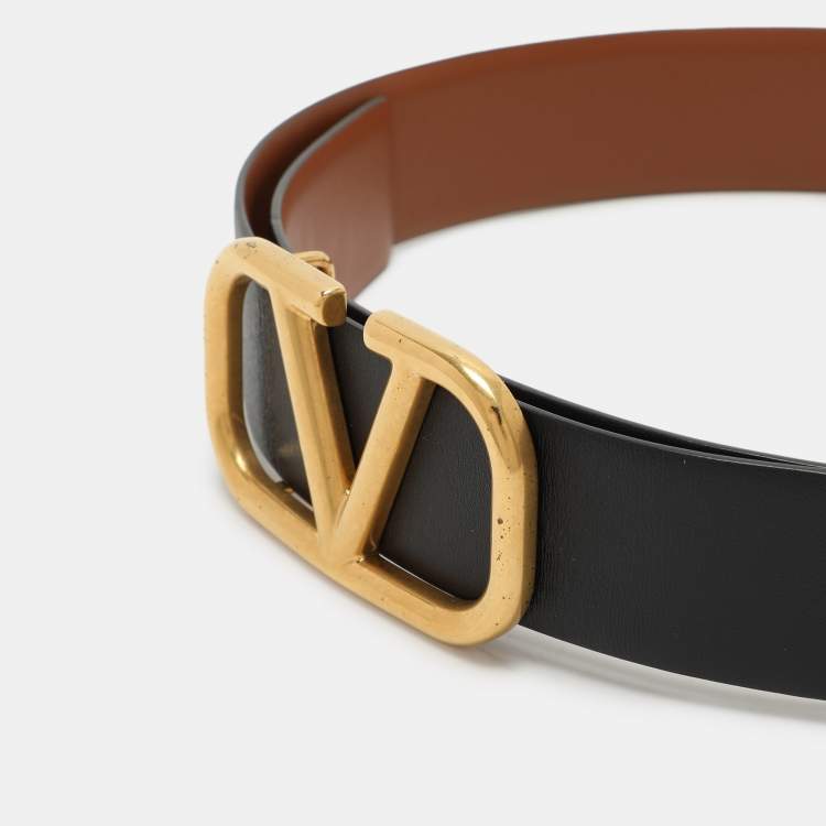 Pre Owned Valentino Black/Brown Leather  VLogo Reversible Belt 28CM