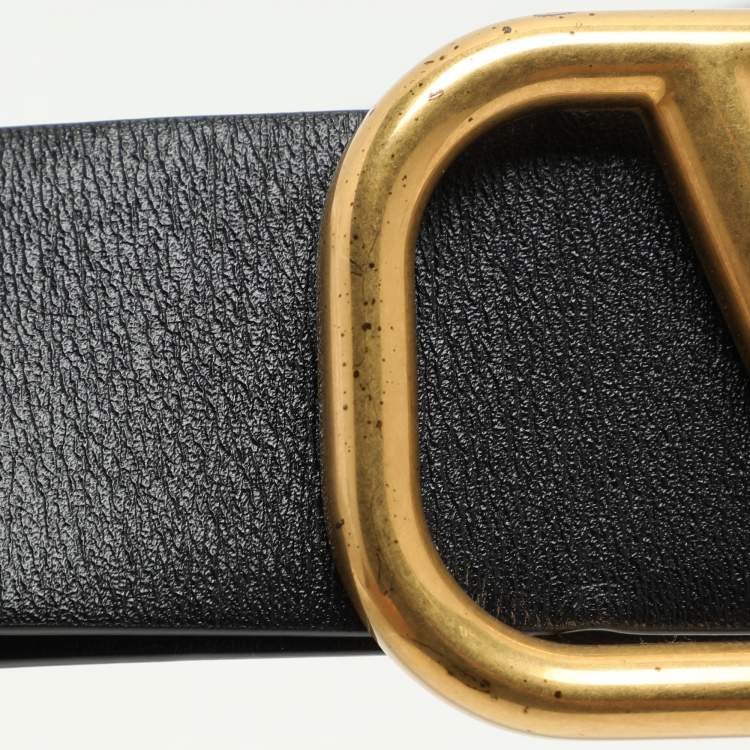 Pre Owned Valentino Black/Brown Leather  VLogo Reversible Belt 28CM