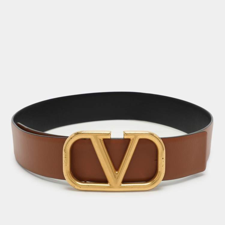 Pre Owned Valentino Black/Brown Leather  VLogo Reversible Belt 28CM