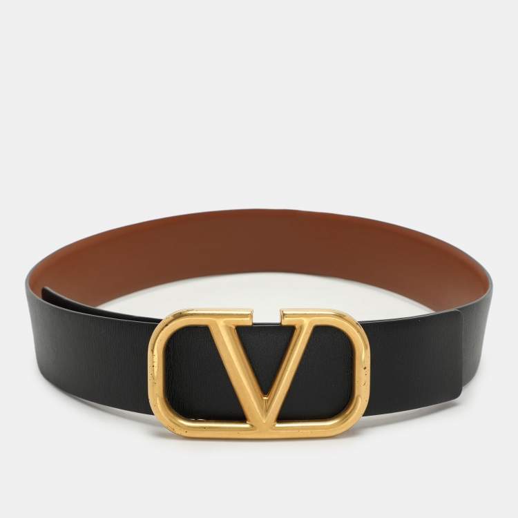Pre Owned Valentino Black/Brown Leather  VLogo Reversible Belt 28CM