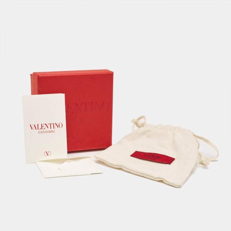 Pre Owned Valentino Vlogo Black Leather Gold Tone Bracelet