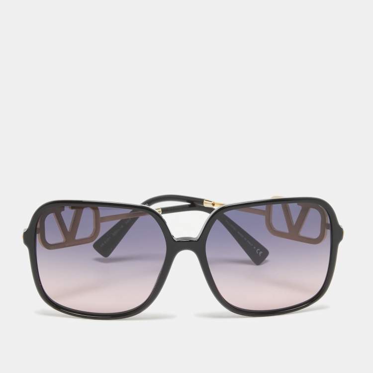 Pre Owned Valentino Black/Blue Gradient VA 4101 VLogo Oversized Sunglasses