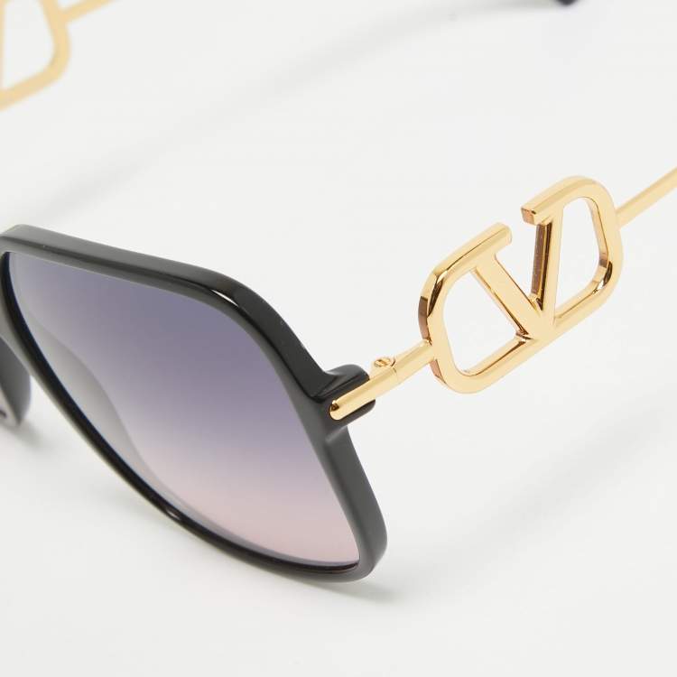Pre Owned Valentino Black/Blue Gradient VA 4101 VLogo Oversized Sunglasses