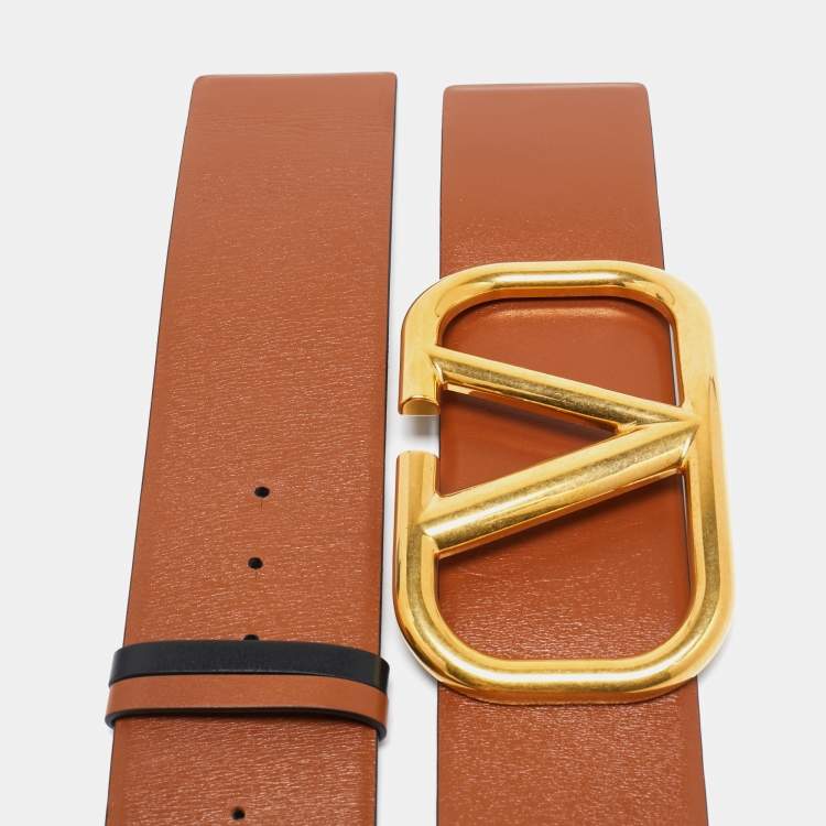 مملوكة مسبقًا Valentino Brown/Black Leather VLogo Wide Waist Belt