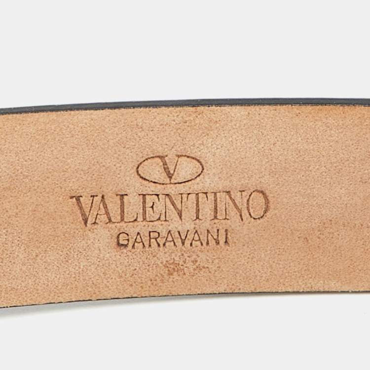 Pre Owned Valentino Burgundy Leather Crystal Embellished Butterfly Buckle Slim Belt 90 CM