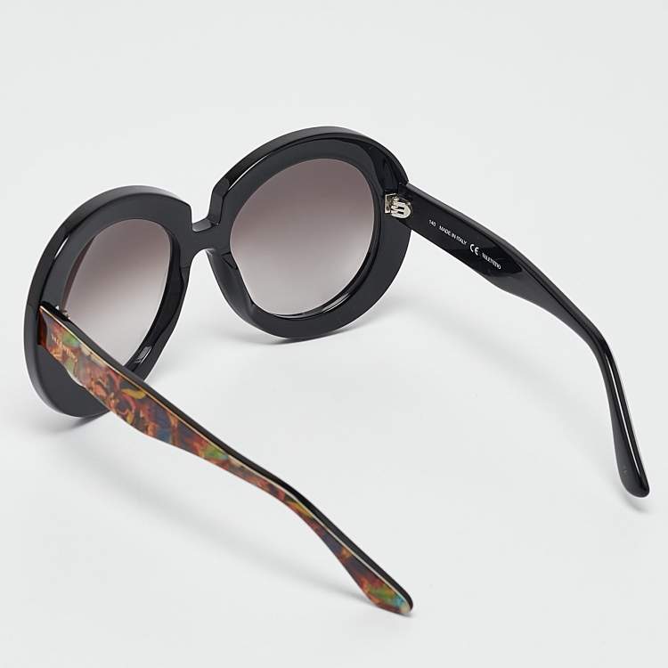 Pre Owned Valentino Black/Grey Gradient V707SB Camo Butterfly Round Sunglasses