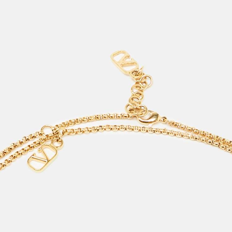 Pre Owned Valentino Vlogo Gold Tone Long Necklace