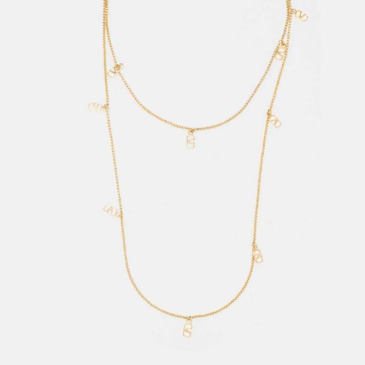 Pre Owned Valentino Vlogo Gold Tone Long Necklace