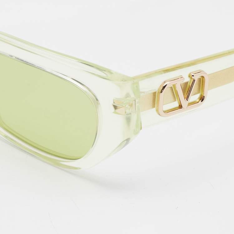 Pre Owned Valentino Light Green VA 4080 Rectangular Sunglasses