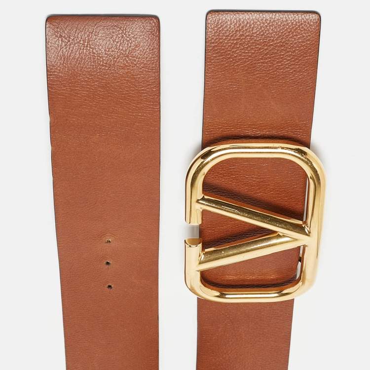 Pre Owned Valentino Brown/Black Leather VLogo Wide Reversible Belt 85CM
