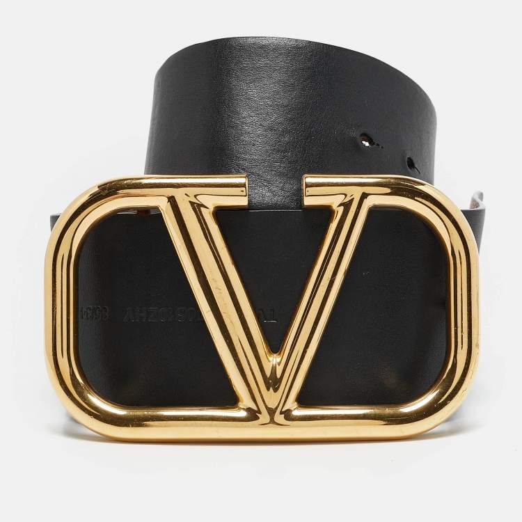 Pre Owned Valentino Brown/Black Leather VLogo Wide Reversible Belt 85CM