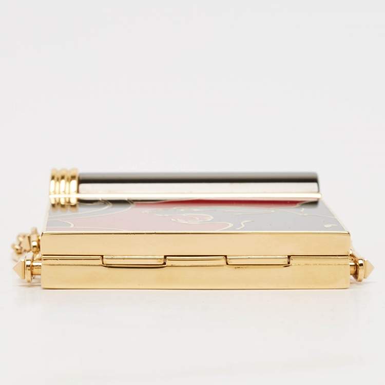 Pre Owned Valentino Black/Red Enamel Panther Lipstick & Mirror Minaudiere