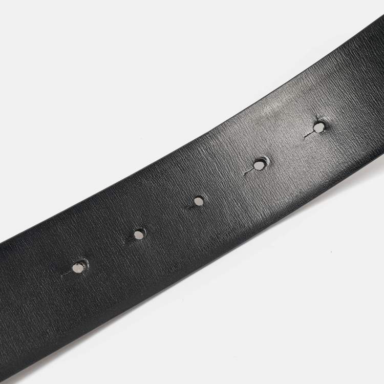 Pre Owned Valentino Black/Beige Leather VLogo Reversible Belt 90CM