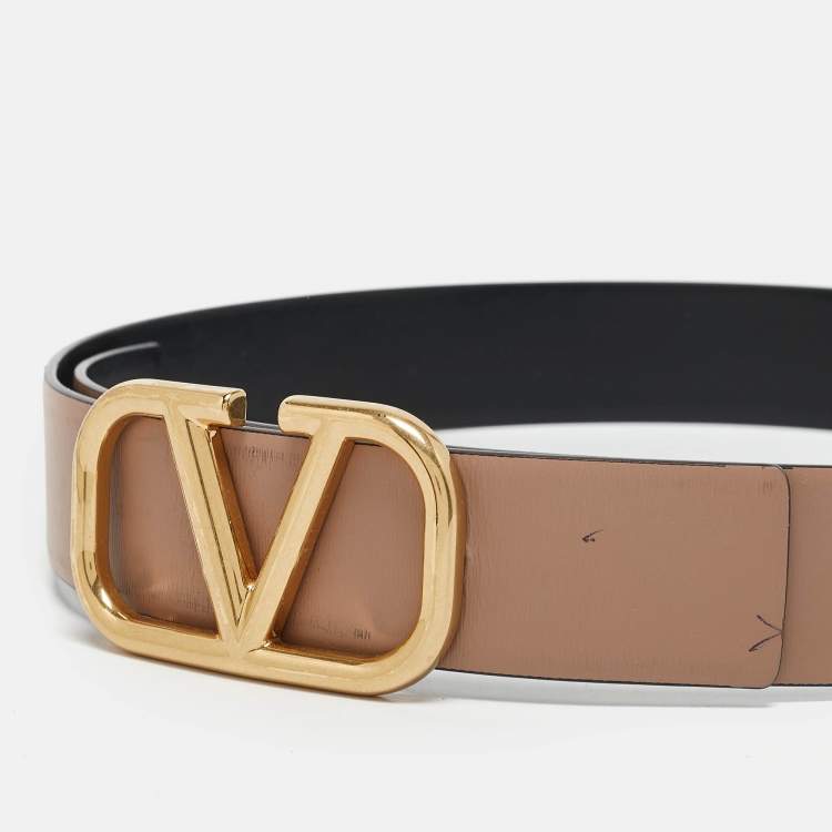 Pre Owned Valentino Black/Beige Leather VLogo Reversible Belt 90CM