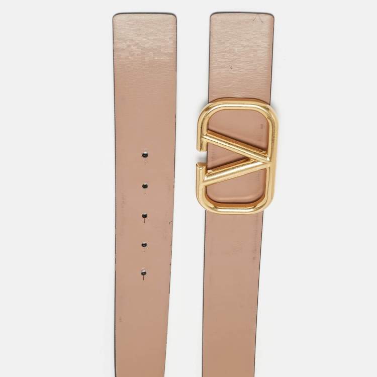 Pre Owned Valentino Black/Beige Leather VLogo Reversible Belt 90CM
