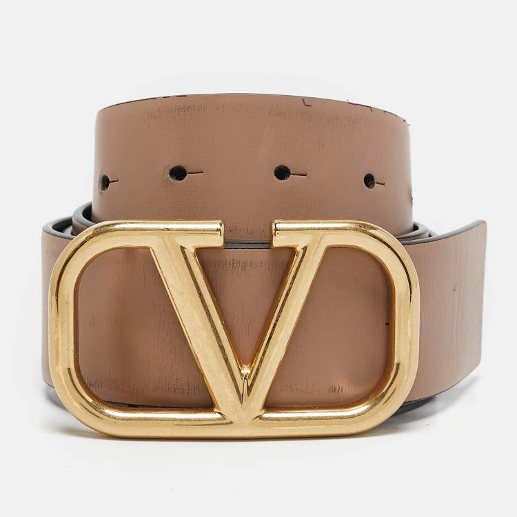 Pre Owned Valentino Black/Beige Leather VLogo Reversible Belt 90CM