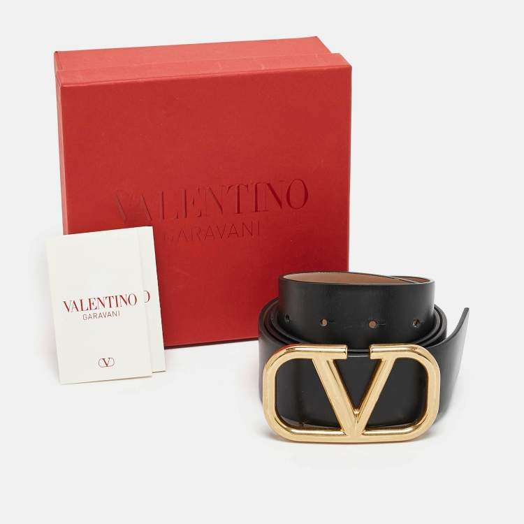 Pre Owned Valentino Black/Beige Leather VLogo Reversible Belt 90CM