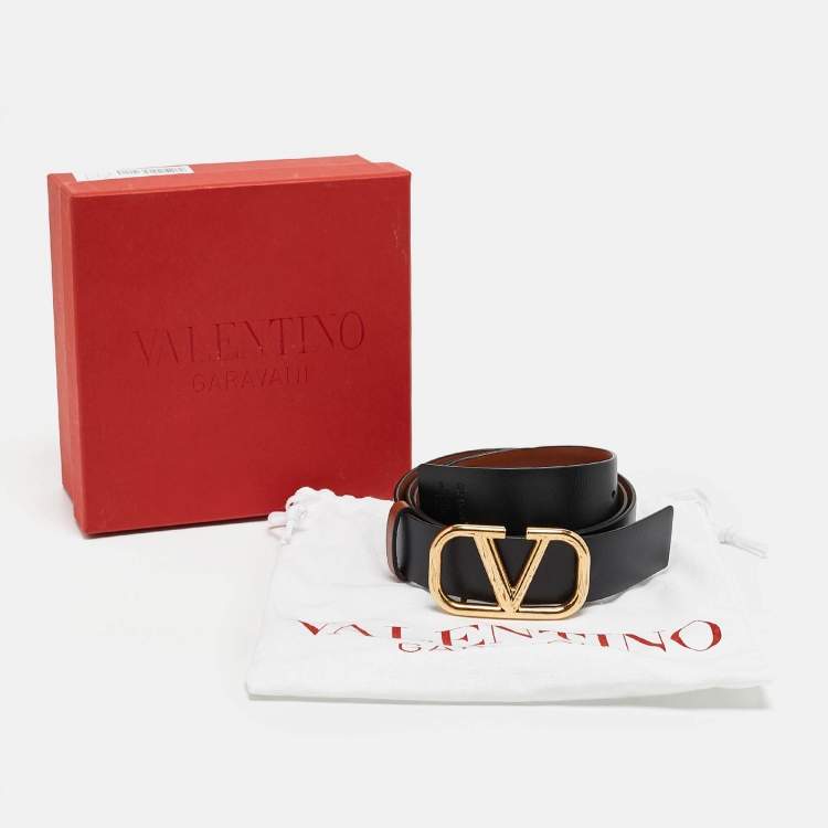 Pre Owned Valentino Black/Brown Leather VLogo Reversible Belt 80CM