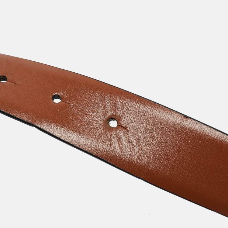 Pre Owned Valentino Black/Brown Leather VLogo Reversible Belt 80CM