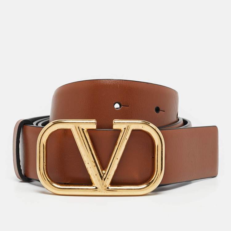 Pre Owned Valentino Black/Brown Leather VLogo Reversible Belt 80CM