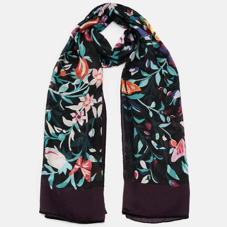 Pre Owned Valentino Multicolor Floral Print Silk Scarf