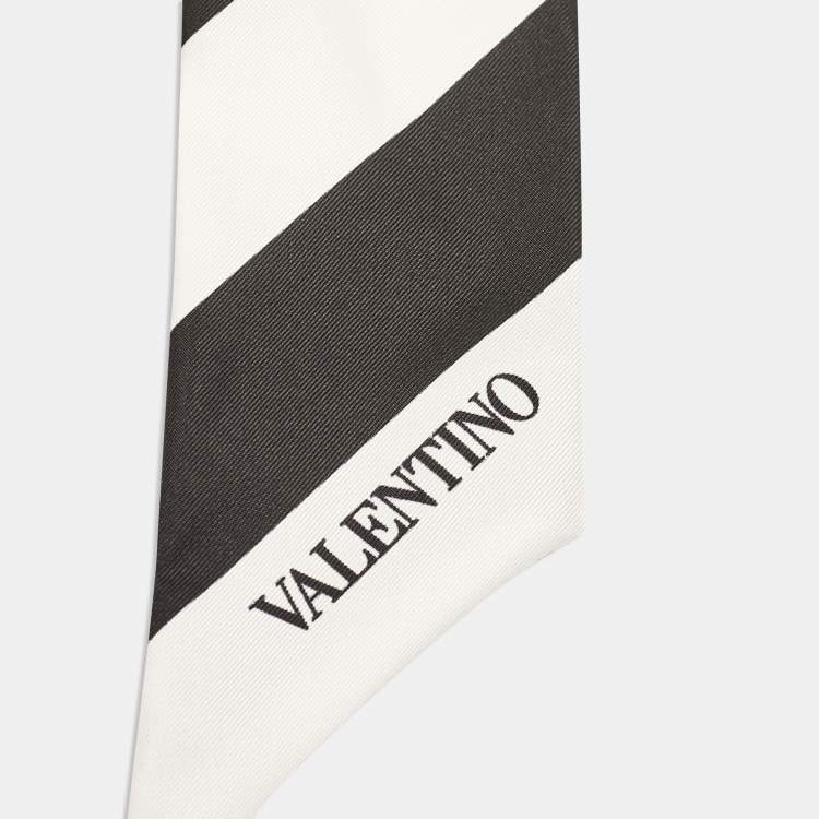 Pre Owned Valentino Black/White Striped Silk Bandeau Scarf