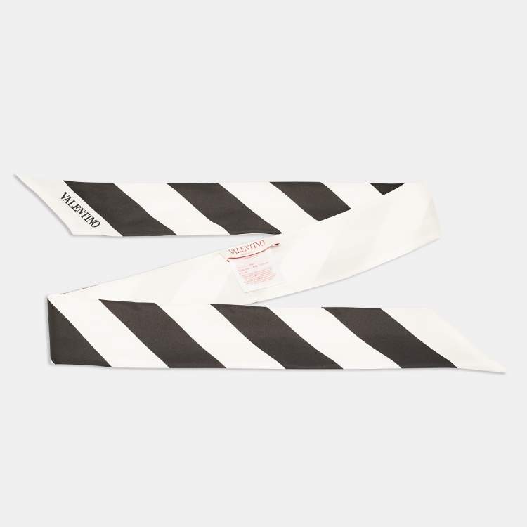 Pre Owned Valentino Black/White Striped Silk Bandeau Scarf