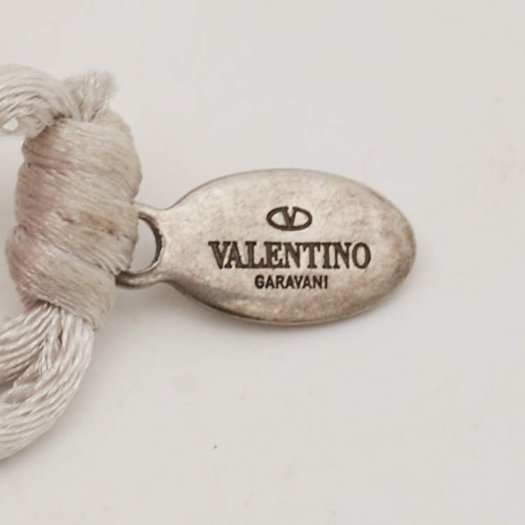 Pre Owned Valentino VLogo SIlver Tone Cord Bracelet