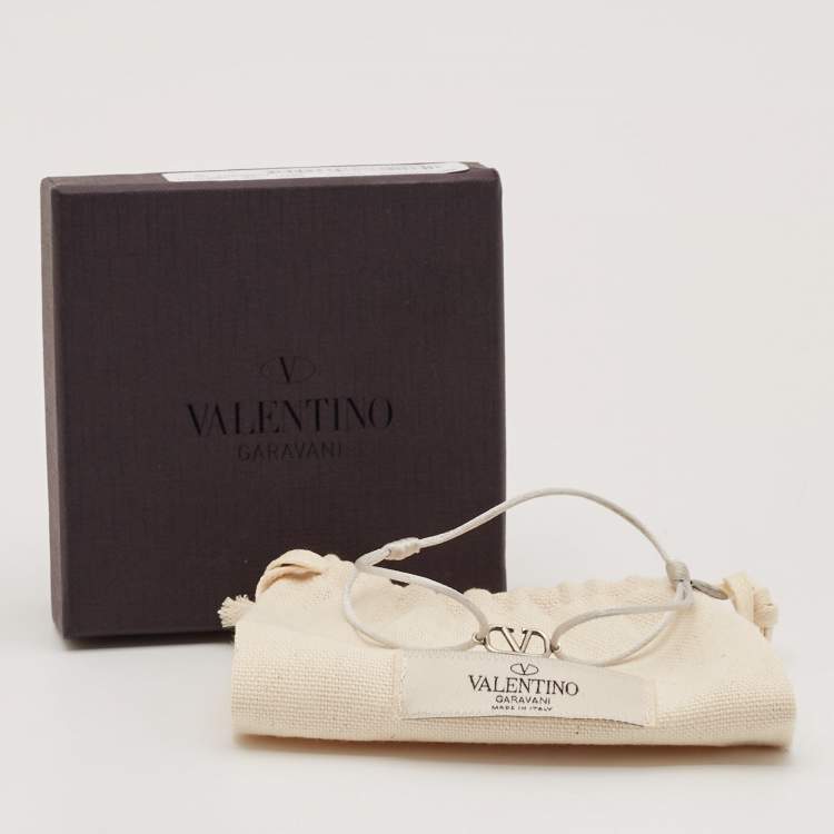 Pre Owned Valentino VLogo SIlver Tone Cord Bracelet