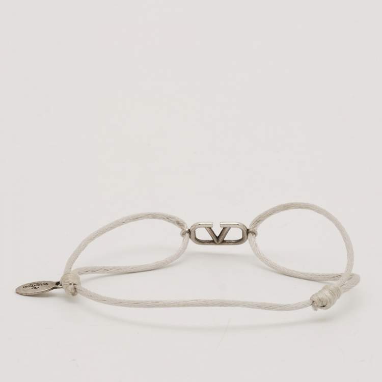 Pre Owned Valentino VLogo SIlver Tone Cord Bracelet