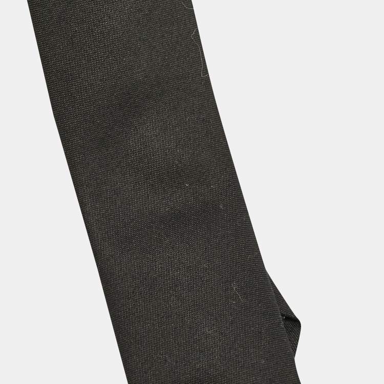 Pre Owned Valentino Black Wool Blend Logo Plaque Tie 