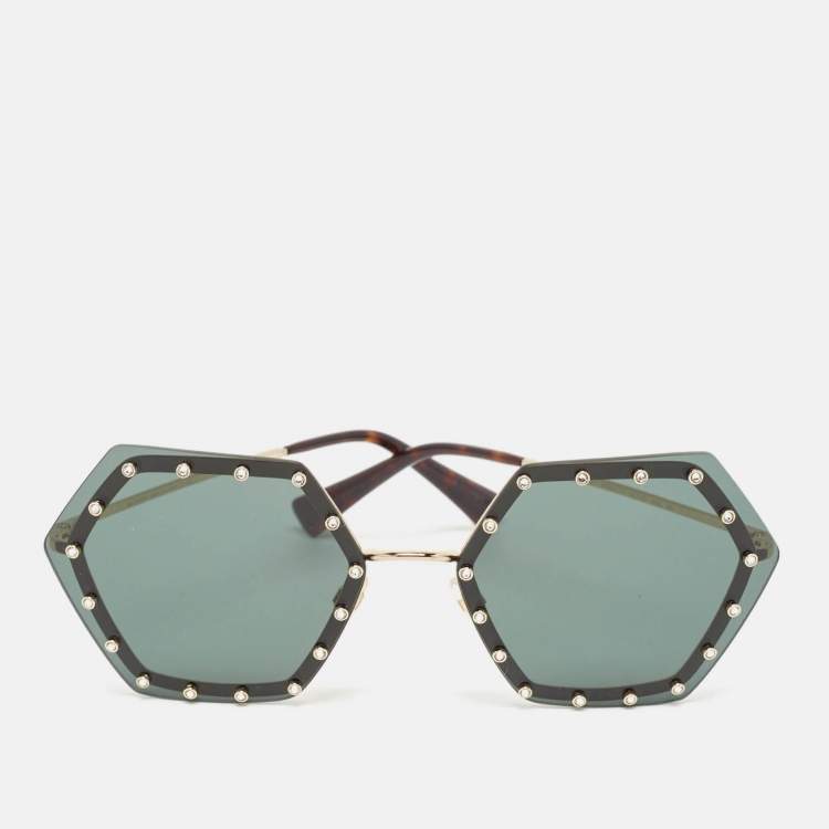 Pre Owned Valentino Black VA 2035 Crystals Embellished Geometric Sunglasses