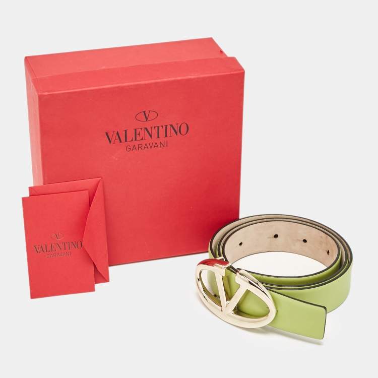 Pre Owned Valentino Light Green Leather VLogo Buckle Belt 80CM