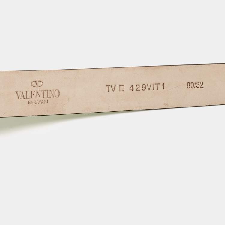 Pre Owned Valentino Light Green Leather VLogo Buckle Belt 80CM