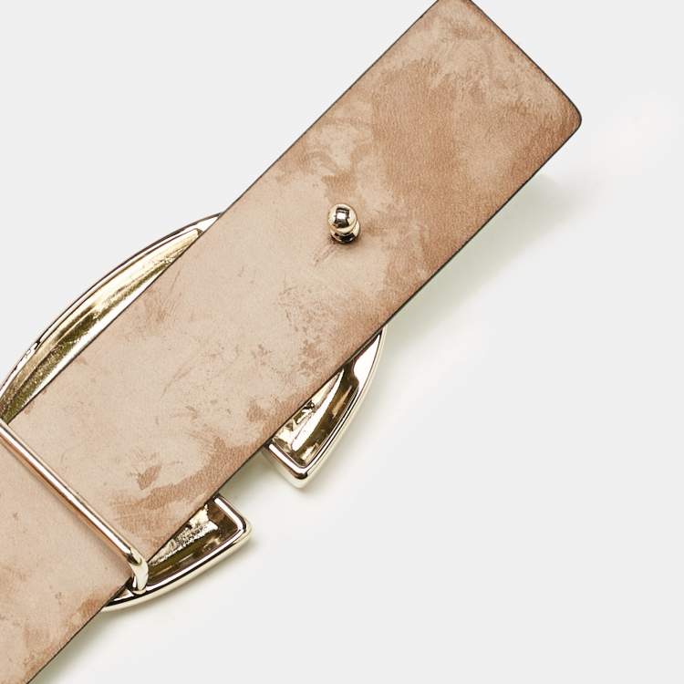 Pre Owned Valentino Light Green Leather VLogo Buckle Belt 80CM