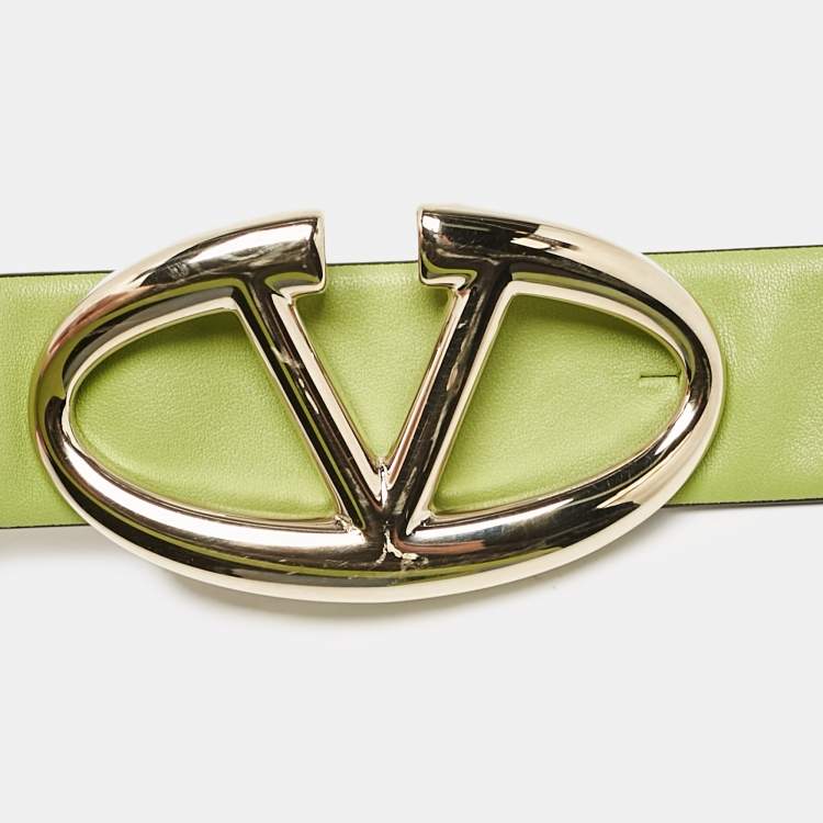 Pre Owned Valentino Light Green Leather VLogo Buckle Belt 80CM