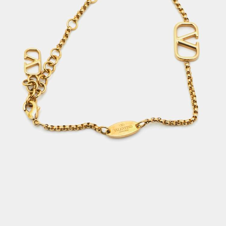 Pre Owned Valentino VLogo Gold Tone Bracelet