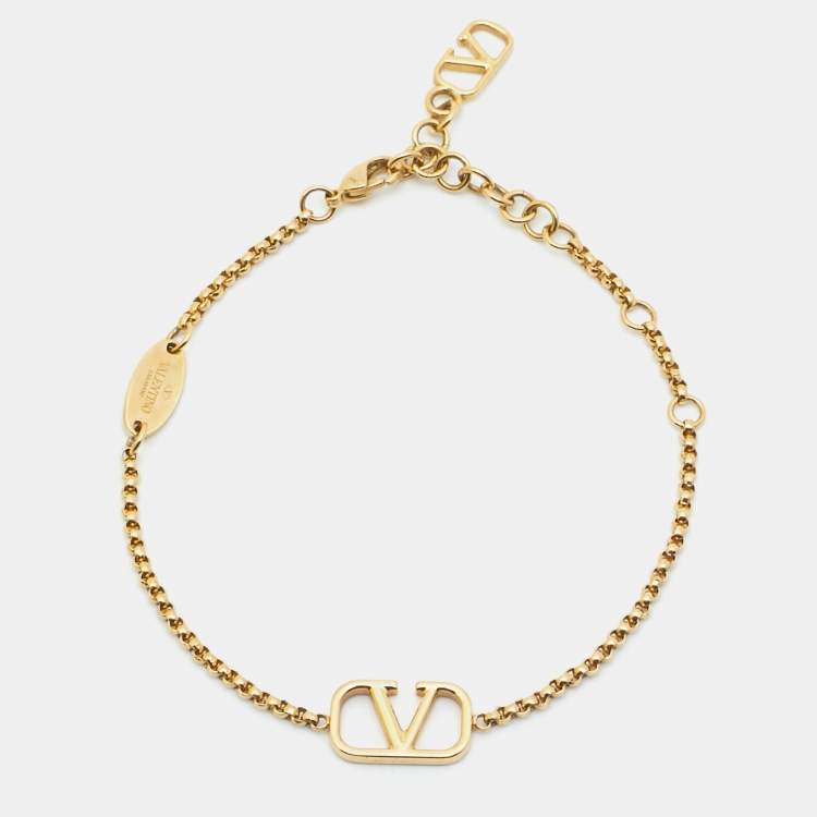 Pre Owned Valentino VLogo Gold Tone Bracelet