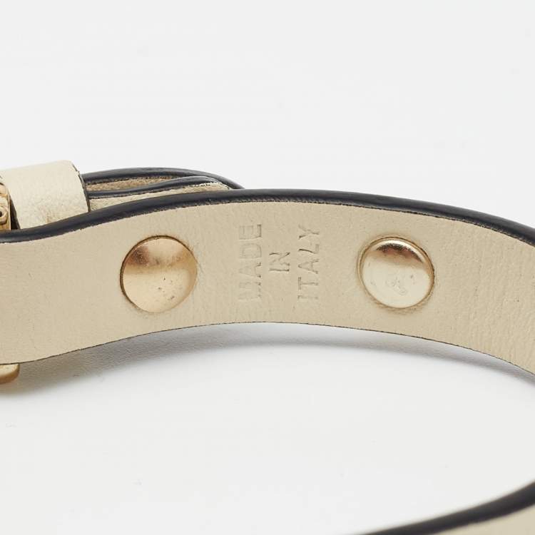 Pre Owned Valentino Rockstud Biege Leather Gold Tone Bracelet