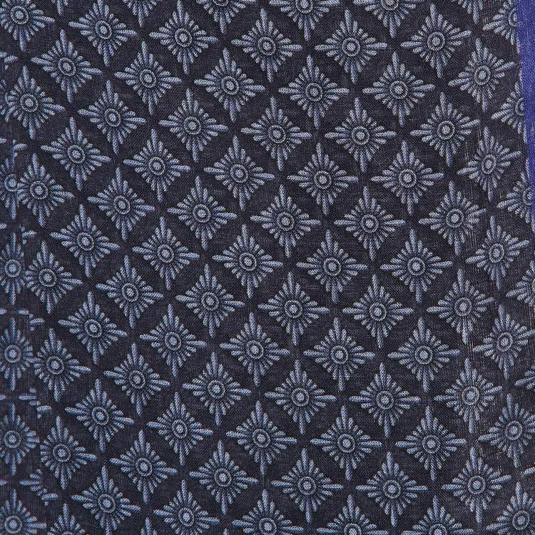 Pre Owned Valentino Blue Print Modal Fringed Stole