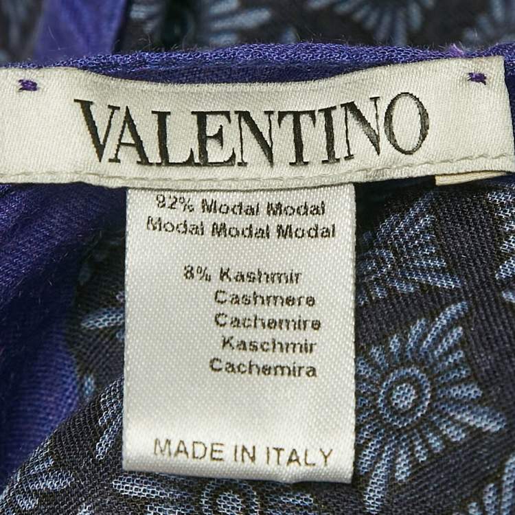 Pre Owned Valentino Blue Print Modal Fringed Stole
