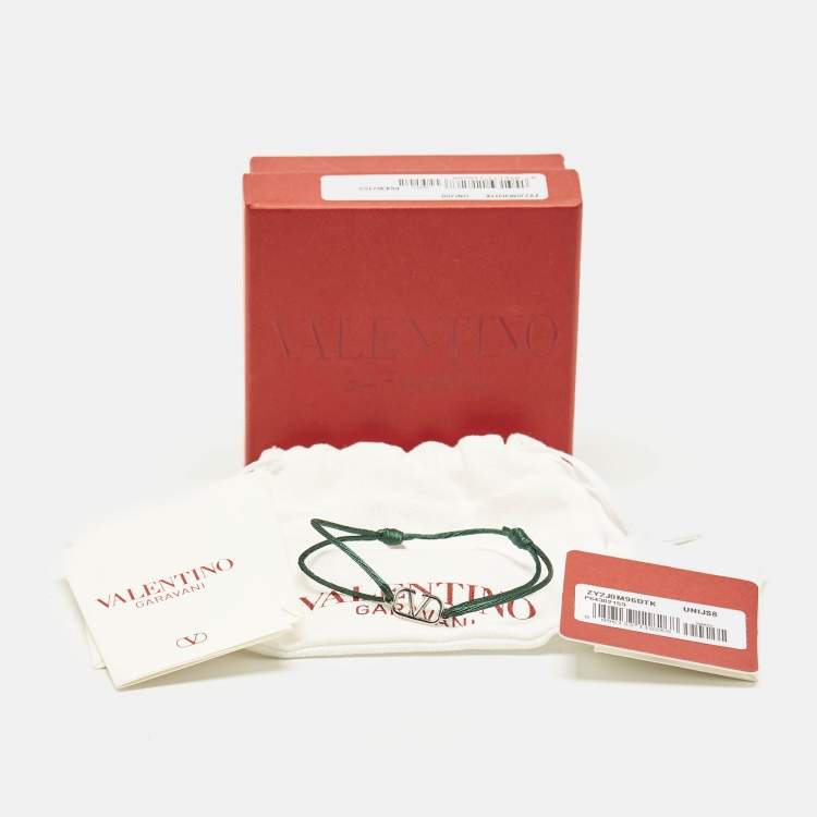 مملوكة مسبقًا Valentino VLogo Silver Tone Green Cord Bracelet