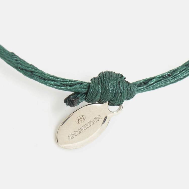مملوكة مسبقًا Valentino VLogo Silver Tone Green Cord Bracelet