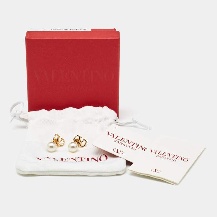 مملوكة مسبقًا Valentino VLogo Signature Faux Pearl Gold Tone Drop Earrings