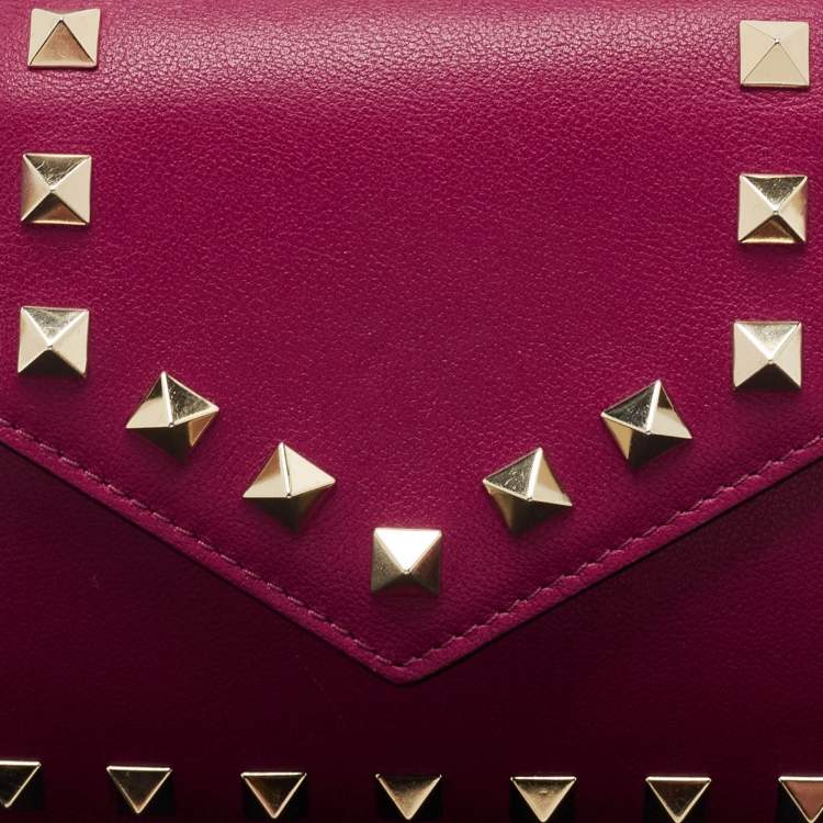 Pre Owned Valentino Magenta Leather Rockstud Phone Case Pouch